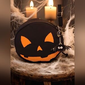 Autumn Handcrafted Limited Design Pumpkin Crossbody Bag , With Bat Bag Charm